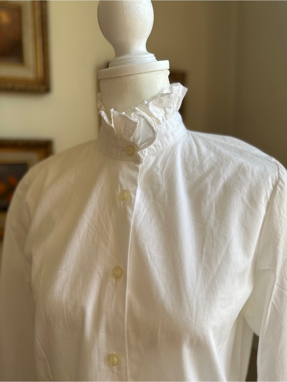NWT Ralph Lauren White 100% Cotton Button-Up Blouse with Ruffled Collar M - Picture 8 of 10